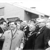 Visit of Mr Malenkov, Russian Leader to power station 1956. with Leader of Castle Donington Rural District Council - Cllr Shirley Bunting & Cllr Sam Harding. Photo by Norris Pickford