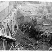Excavation near north wall of Turbine Hall looking east